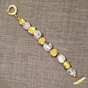 GOLD TONE NUGGET and ROCK CRYSTAL BRACELET